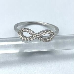 925 Sterling Silver Infinity Ring with CZ/Diamonds Size 5, Silver Infinity Band